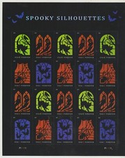 Spooky Silhouettes Sheet of 20 USPS 1st class one ounce Stamps sent from OKC, OK picture