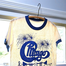 Vintage 1976 Chicago Band T Shirt  Vtg 70s Sz M Single Stitch Ringer Promo Tee picture