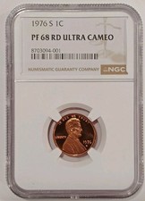 1976 S LINCOLN CENT PROOF PENNY NGC PF68 RD ULTRA CAMEO - BICENTENNIAL YEAR db picture