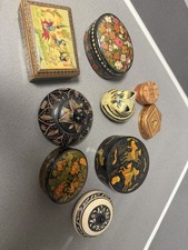 Vintage Hand-Painted Papier-Mâché & Wood Trinket Box Collection - Lot of 9 picture
