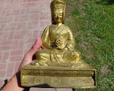 ⭕️Museum Quality 19th Century Sino Tibet Gilt Bronze LAMA Gampopa picture