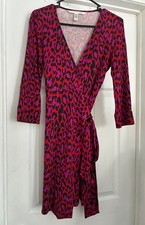 Diane von Furstenberg Vintage DVF 100% Silk Wrap Dress Red Purple Leopard Animal picture