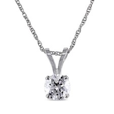 AMOUR 1/4 CT TW Diamond Solitaire Pendant with Chain In 14K White Gold picture