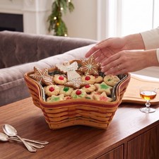 Longaberger 2001 Shining Star Basket, Lid, Plaid Liner, Protector picture