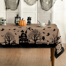 Halloween Tablecloth 60 X 84 Inch Rectangular Castle Tree Scary picture