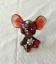 Vtg Fenton Art Glass Amberina Ruby Red Mouse Hand Painted Bumblebee Bee Figurine picture