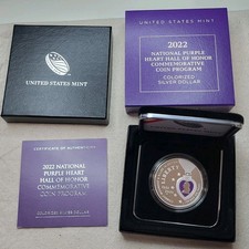 2022-W Purple Heart Hall of Honor Silver Dollar Colorized US Mint $1 OGP Box COA picture