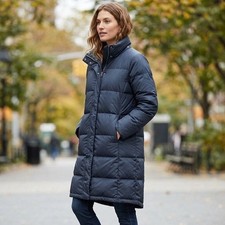 L.L. Bean Black Puffer Full ZIp Goose Down Bodywarmer Trench Coat Size M picture
