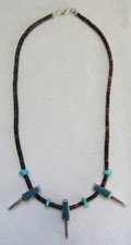 Navajo Indian Silver Metal Claws Turquoise Nuggets Shell Heishi Beads Necklace picture