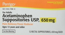 Perrigo Acetaminophen Suppositories 650mg 12ct -Expiration Date 03-27 picture