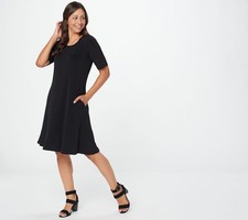 Susan Graver Women's Dress Sz L Print or Solid Liquid Knit Fit & Black A397813 picture