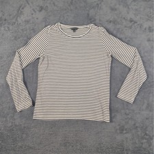 Banana Republic Womens Long Sleeve T-Shirt White Blue Striped Medium picture