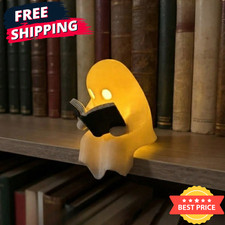 Cute Reading Ghost Figurine Light Up Halloween LED Book Spooky Bookshelf Decor picture