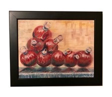 Red Art, Original Oil Painting, Framed, Holiday Art picture