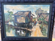 Southeast  Asian Unknown artist painting Signed  Mid Century Ducks Beautiful picture