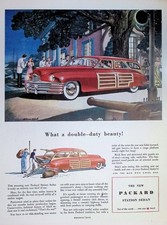 Original 1948 Packard Ad: Station Sedan Woodie Estate Wagon Night Party Art picture