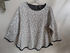W5 Anthropologie Geometric Back Zip Long Sleeve Top Black White Sz XL USA #746 picture
