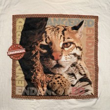Vintage 1995 Ocelot Endangered Cat Nature Shirt Short Sleeve Size Small picture