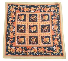 DRAKE'S Orange Navy ELEPHANT Archival Print Cotton Pocket Square Italy NWOT picture