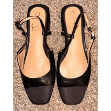 Sam Edelman Black Leather Square Cap Toe Slingback Flats Womens Size 8 picture