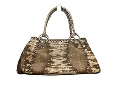 Vintage Sondra Roberts Brown Croc Embossed Whipstitched Leather HandBag Satchel picture