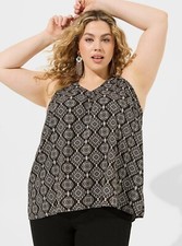 Torrid Plus Size 2X V-Neck Challis Stitch Tank Black Geo Relaxed Sleeveless NWT picture