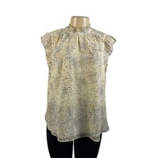 Loft Women’s Ivory Multicolor Polyester Ruffle Sleeveless Blouse Size L - New picture