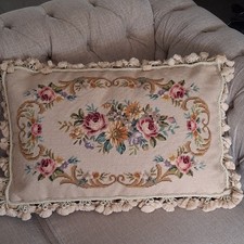 Vintage Hand Knotted Aubusson Down Tapestry Pillow w Tassel Trim Large 26x18