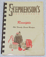 Stephenson's Restaurants Receipts Family Secret Recipes 1987 - damage to cover picture