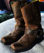 Durango Brown Leather Harness Pull-On Mid-Calf Square Toe Boots US 7 Biker picture