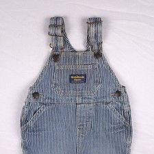 Vintage Oshkosh B'gosh Hickory Stripe Bib Dungarees Kids 6 Months Blue Grunge picture