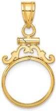 14k Yellow Gold French Scroll Screw Top 14mm Coin Bezel Pendant picture