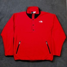 Vintage 90s The North Face Snap Fleece Pullover Sweater Mens Large Red USA Made picture