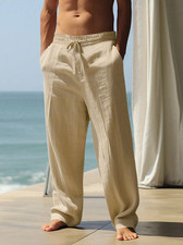 Mens Cotton Linen Loose Pants Casual Drawstring Beach Yoga Baggy Long Trousers picture