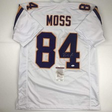 Autographed/Signed Randy Moss Minnesota White Football Jersey JSA COA picture