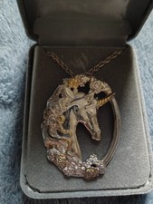 1970s Vintage Gorham Sterling Silver Unicorn Pendant and Earring Jewelry Set picture