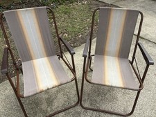 2 Vintage A&E Zip Dee Folding Lawn Chair brown  rv camping MCM Airstream picture