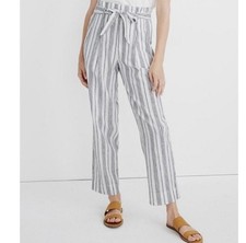 Madewell Linen Blend Striped Wide Leg Pants Blue White Med Coastal paper bag  12 picture