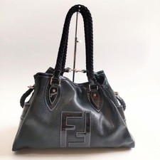 Fendi Etnico Patent Leather Perforated Shoulder Tote Bag Black picture