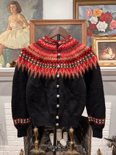 Vtg William Schmidt Co Oslo Norwegian Cardigan Handknit Wool Sweater XS S Nordic picture