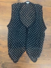 Vintage Black Crochet Faux Pearl Beaded Open Front Vest Women’s Size L picture