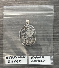 VTG Signed ATI TH Sterling Silver 925 Oval Locket, Flower Bee Scrollwork Pendant picture