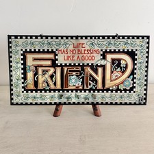 Mary Engelbreit FRIEND Hanging Sign Amia Hand Painted Checkered Floral 12” picture