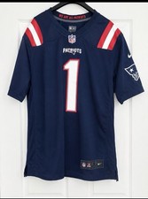 NFL Nike Jersey New England Patriots Cam Newton #1 Mens Large Navy Games Onfield picture