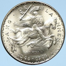 1946 LUXEMBOURG Charlotte LETZBURG John the Blind OLD Silver 50 Frnc Coin i99001 picture
