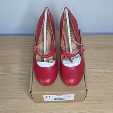 Journee Collection Windy Red Straps Buckle Cone Heel Pumps 7.5 Women picture