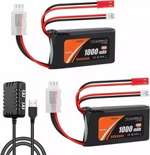 2x 7.4V 1000mAh Lipo Battery for AXIAL SCX24 90081 C10 1/24 w/ PH2.0 & JST Plug picture