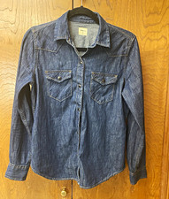 Gap 1969 Men's M Blue Cotton Denim Long Sleeve Button-Up Shirt Pockets picture