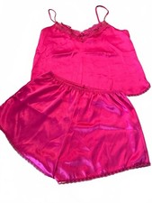 Vintage Dreamwear pink satin camisole and shorts lingerie set size large picture