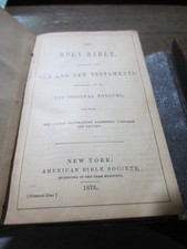 Antique 1873 Holy Bible Leather Bound American Bible Society NY Original Tongues picture